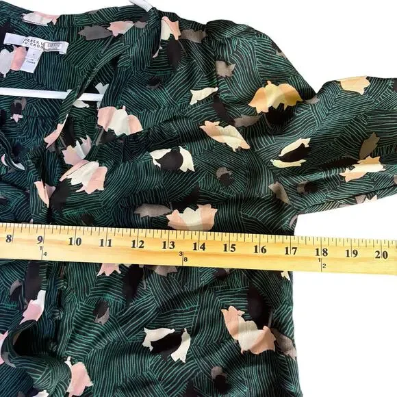 Derek Lam 10 Crosby Green Scribble Print Ruffle Sleeve Dress 100% Silk Flowy